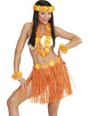 Kit hawaïen pour adulte orange et jaune avec jupe et accessoires de fleurs