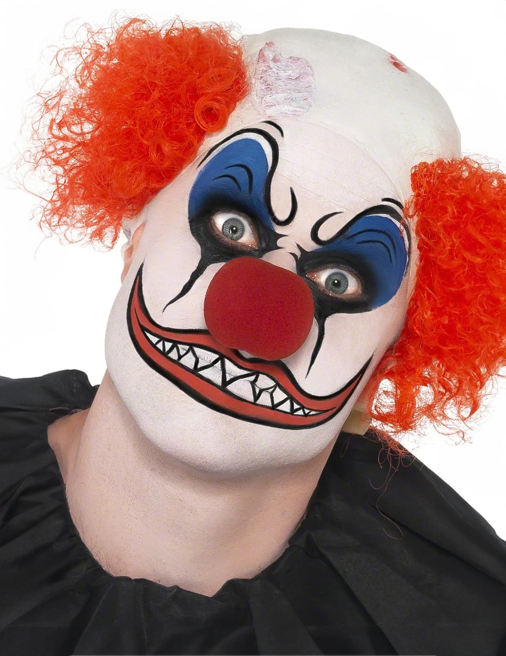 Kit maquillage clown pour adulte blanc et rouge avec cheveux orange