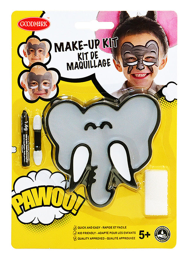 Kit maquillage éléphant pour enfant avec pinceau et éponge gris et blanc