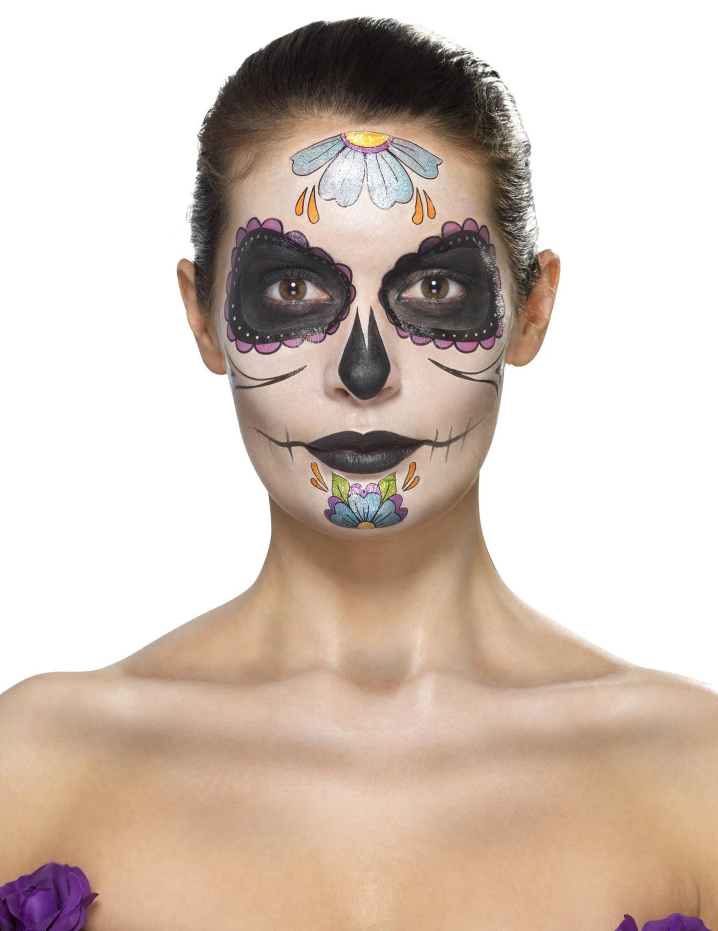 Make -up modré kvety žena Dia de los Muertos