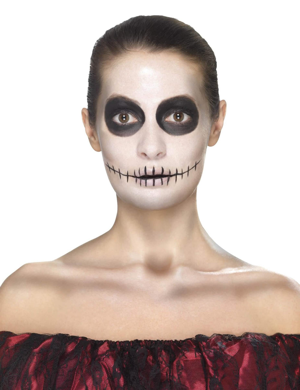 Konečný vzhľad líčidiel na tvár z Kitu líčidiel princezná pavúk Dia de los muertos