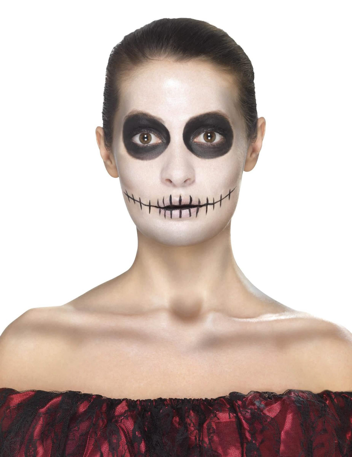 Konečný vzhľad líčidiel na tvár z Kitu líčidiel princezná pavúk Dia de los muertos