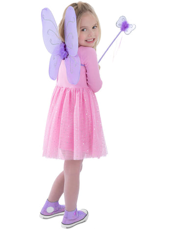 Fialová motýlia súprava pre dievčatá s krídlami a prútikom