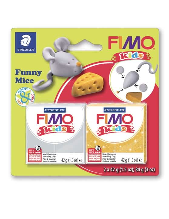 Súprava fimo hmoty myši pre dieťa sivá a žltá s trblietkami 2 bochníky