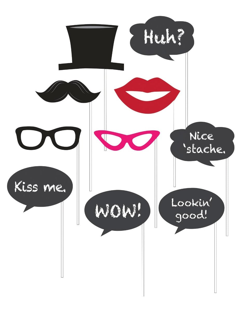 Kit photobooth 10 pièces pour adulte noir rose et rouge