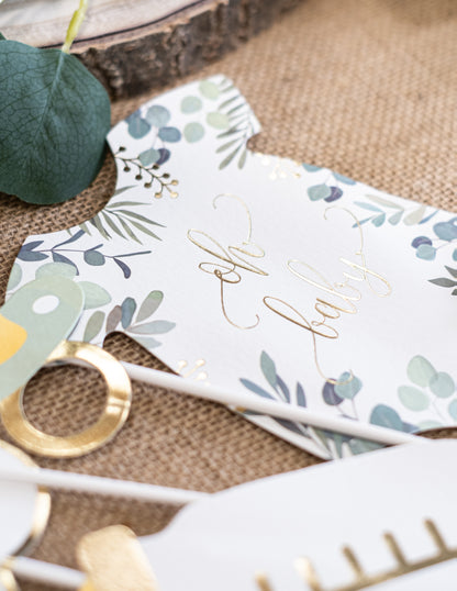 11-dielna sada na fotenie s eukalyptovými a zlatými doplnkami „Oh Baby“ na oslavu bábätka