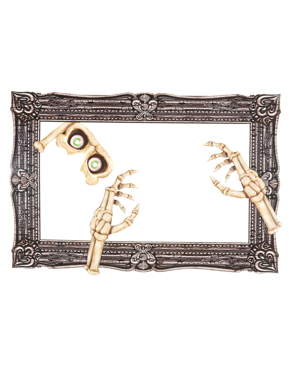 Kit photobooth Halloween pour fête gris avec cadre et mains de squelette
