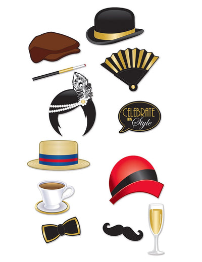 Kit photobooth années 20 pour adultes noir et doré de 12 accessoires