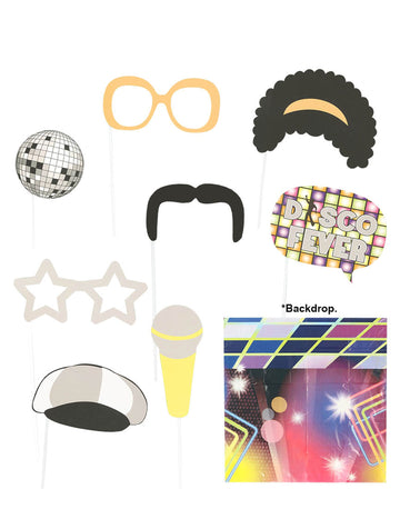 Kit photobooth disco pour fête multicolore 9 pièces