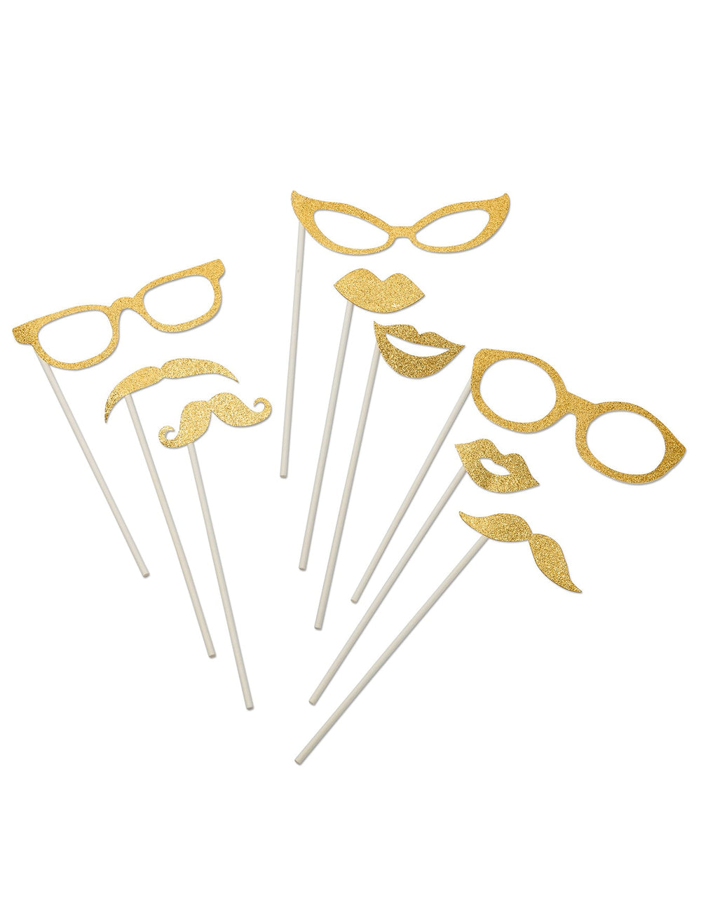 Kit photobooth doré à paillettes pour fête avec lunettes et moustaches