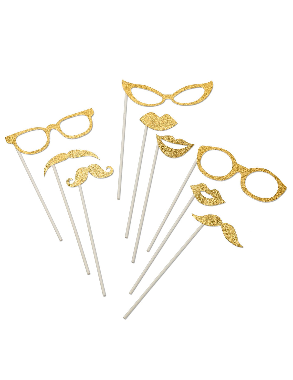 Kit photobooth doré à paillettes pour fête avec lunettes et moustaches