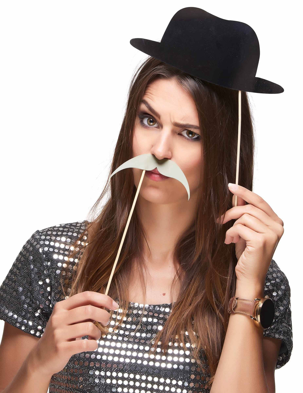 Podrobnosti o doplnkoch: buřinka a fúzy zo sady retro photobooth