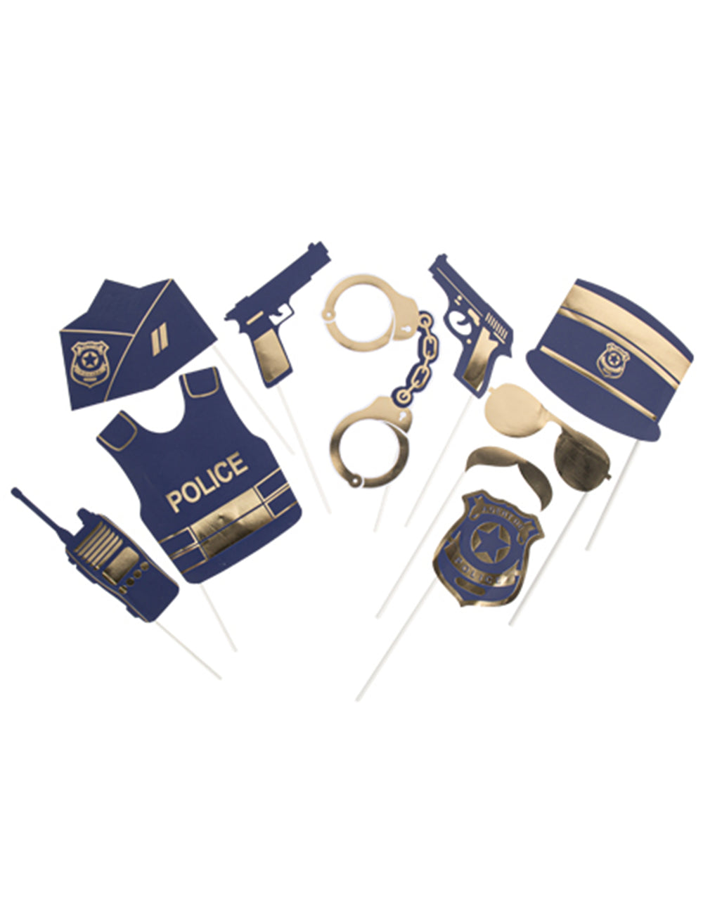 Kit photobooth police pour fête marine et or 10 pièces