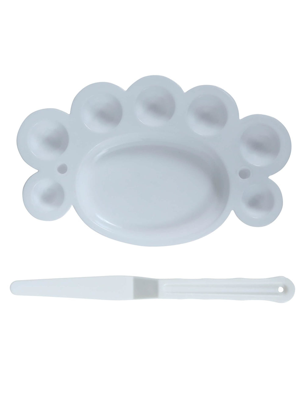 Vue de la spatule et de la palette blanche du Kit pinceaux et palette à maquillage