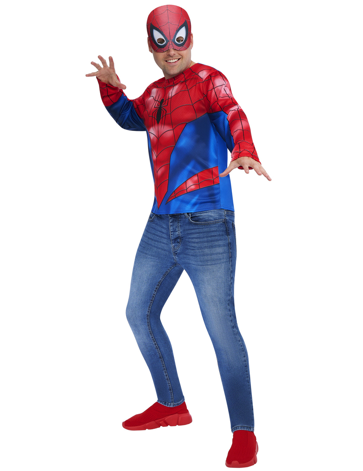 Pose debout du kit top et masque Spider-Man pour adulte