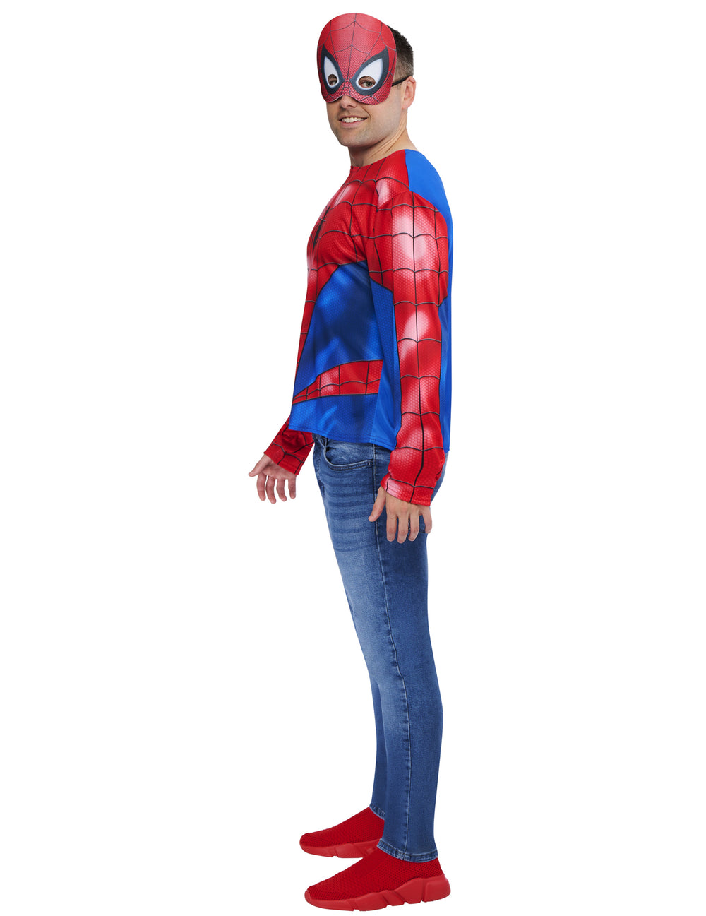 Vue de profil du kit top et masque Spider-Man pour adulte