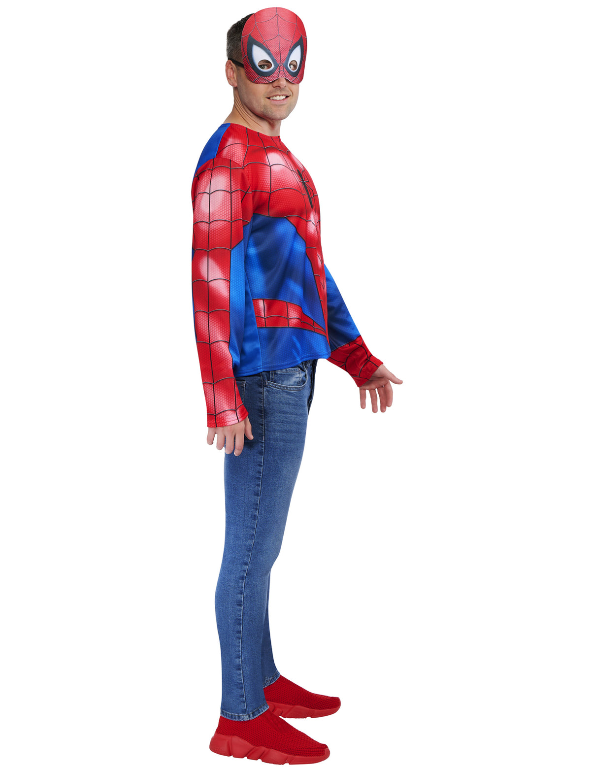 Vue de profil du kit top et masque Spider-Man pour adulte