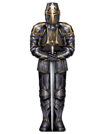 Dekorácia rytiera s čierno-zlatým brnením a mečom