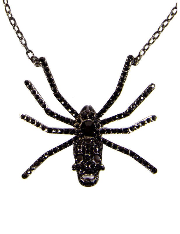 Collier crâne d'araignée pour adulte noir à strass