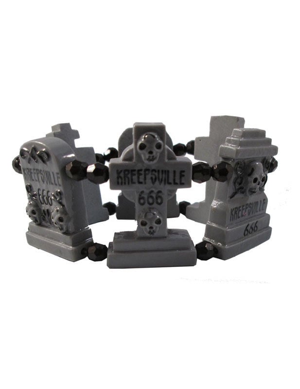 Bracelet tombe crâne pour adulte gris avec perles noires