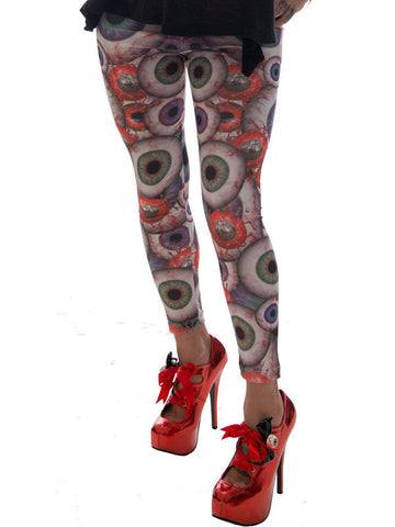 Kreepsville gotické legíny s očami čierno-fialovo-modré 