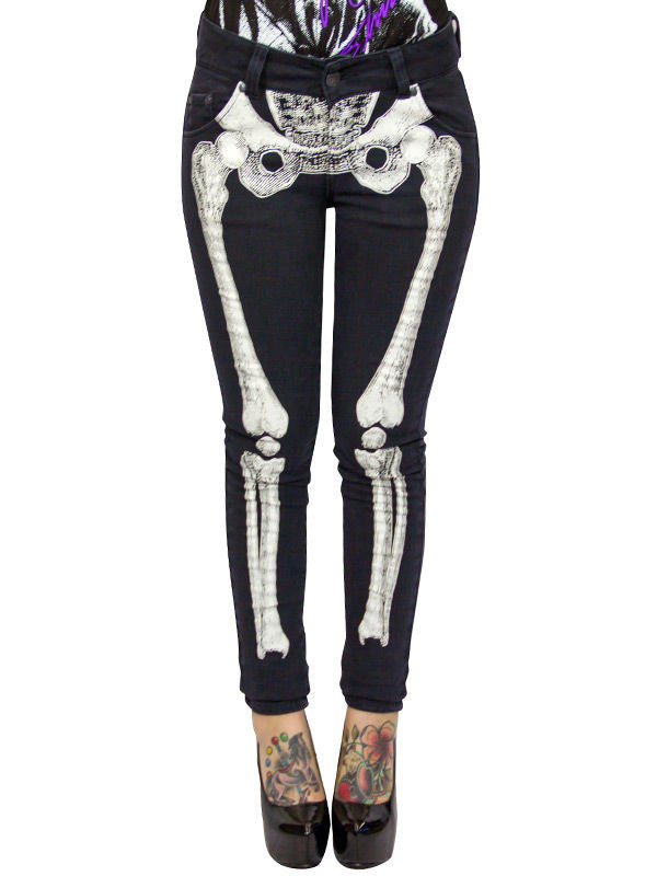 Dámske džínsy s kostrovým vzorom