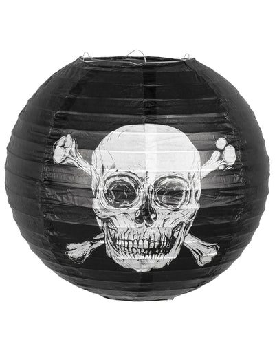 Lanterne en papier Pirate Jolly Roger noire avec tête de mort blanche