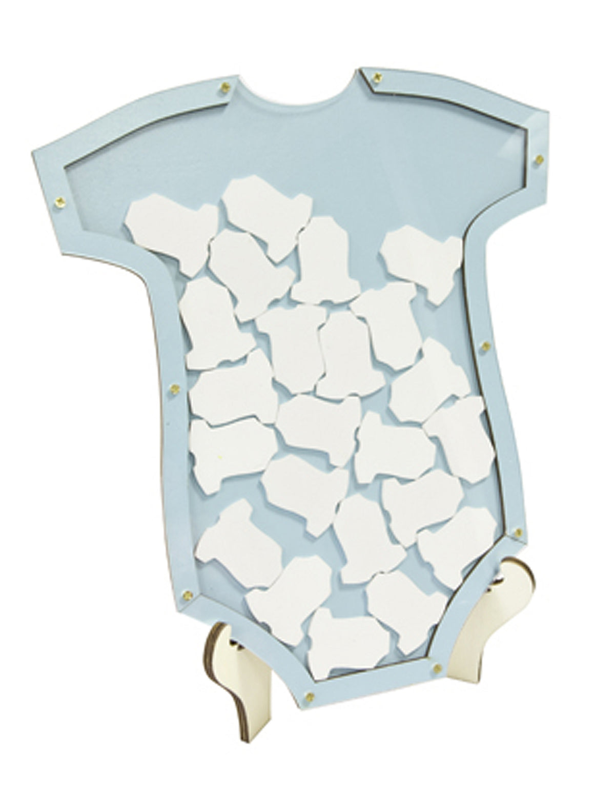 Vue d'ensemble des pièces en bois du livre d'or cadre body pour bébé bleu