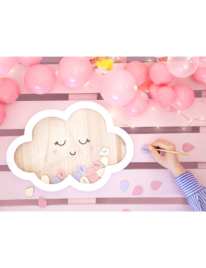 Drevená kniha hostí v tvare oblaku, 43 x 30 cm s 30 kvapkami