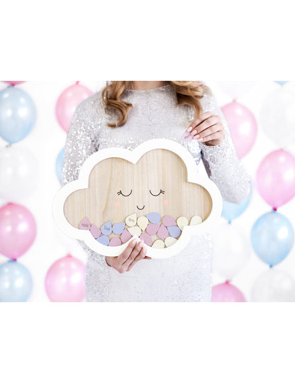 Drevená kniha hostí v tvare oblaku, 43 x 30 cm s 30 kvapkami