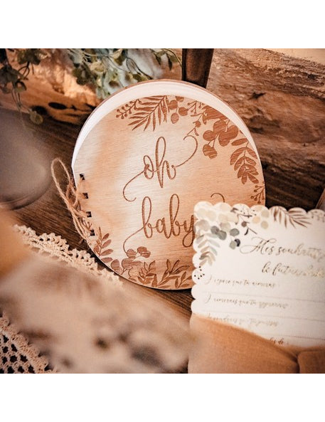 Drevená kniha hostí, "Oh Baby" eukalyptus, okrúhla, 16 x 16,5 cm cm 68 strán