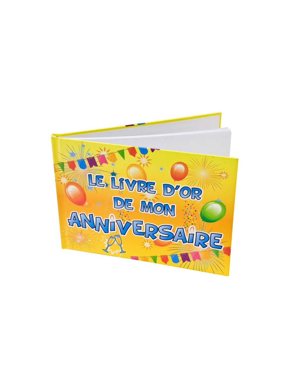 Livre d'or Anniversaire Fiesta pour fête jaune avec ballons et feux d'artifice