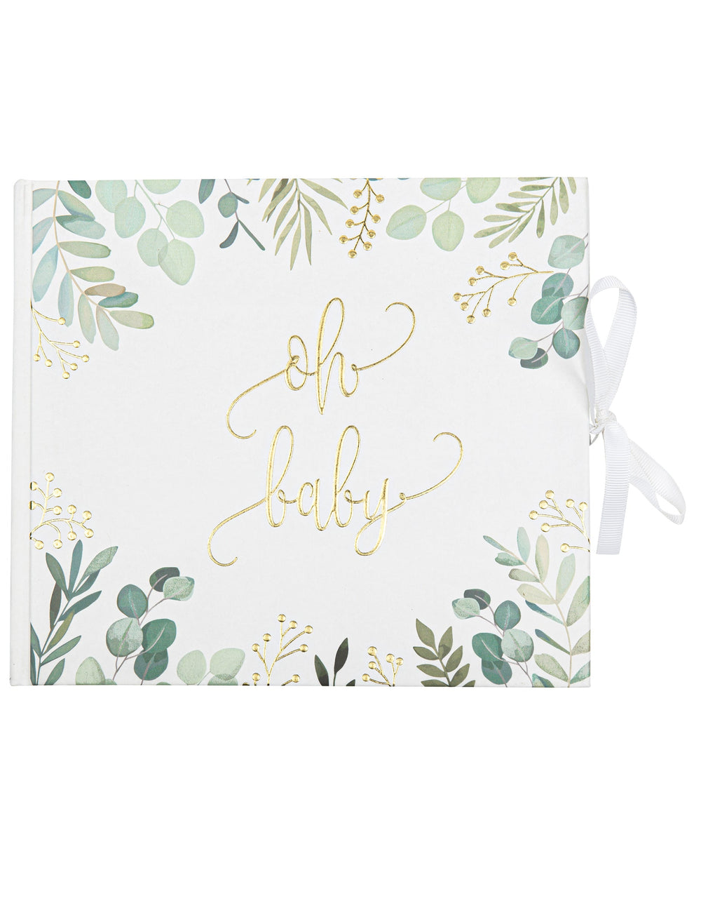 Livre d'or oh baby eucalyptus pour baby shower blanc métal et or