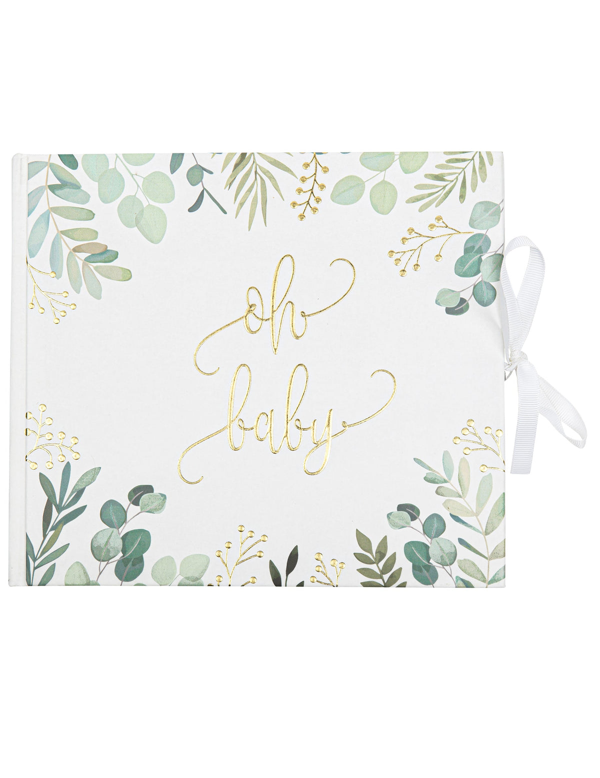 Livre d'or oh baby eucalyptus pour baby shower blanc métal et or