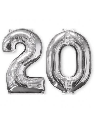 Ballons aluminium chiffre 20 argent