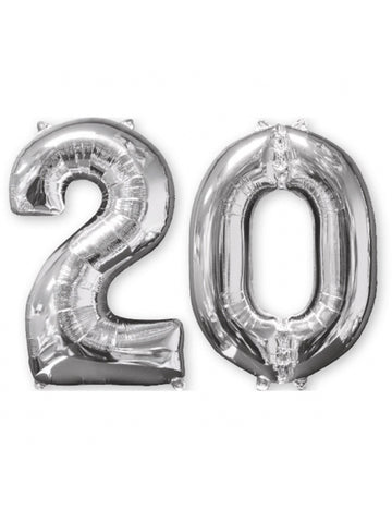 Ballons aluminium chiffre 20 argent