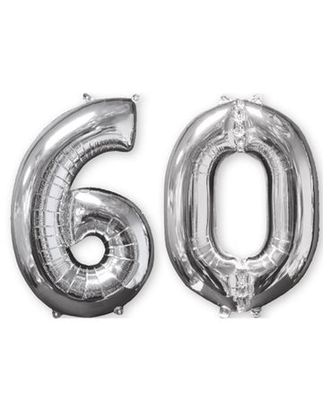 Lot de 2 ballons aluminium chiffre 60 pour anniversaire argent