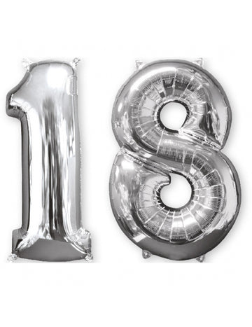 Lot de 2 ballons aluminium chiffre 18 pour anniversaire argent