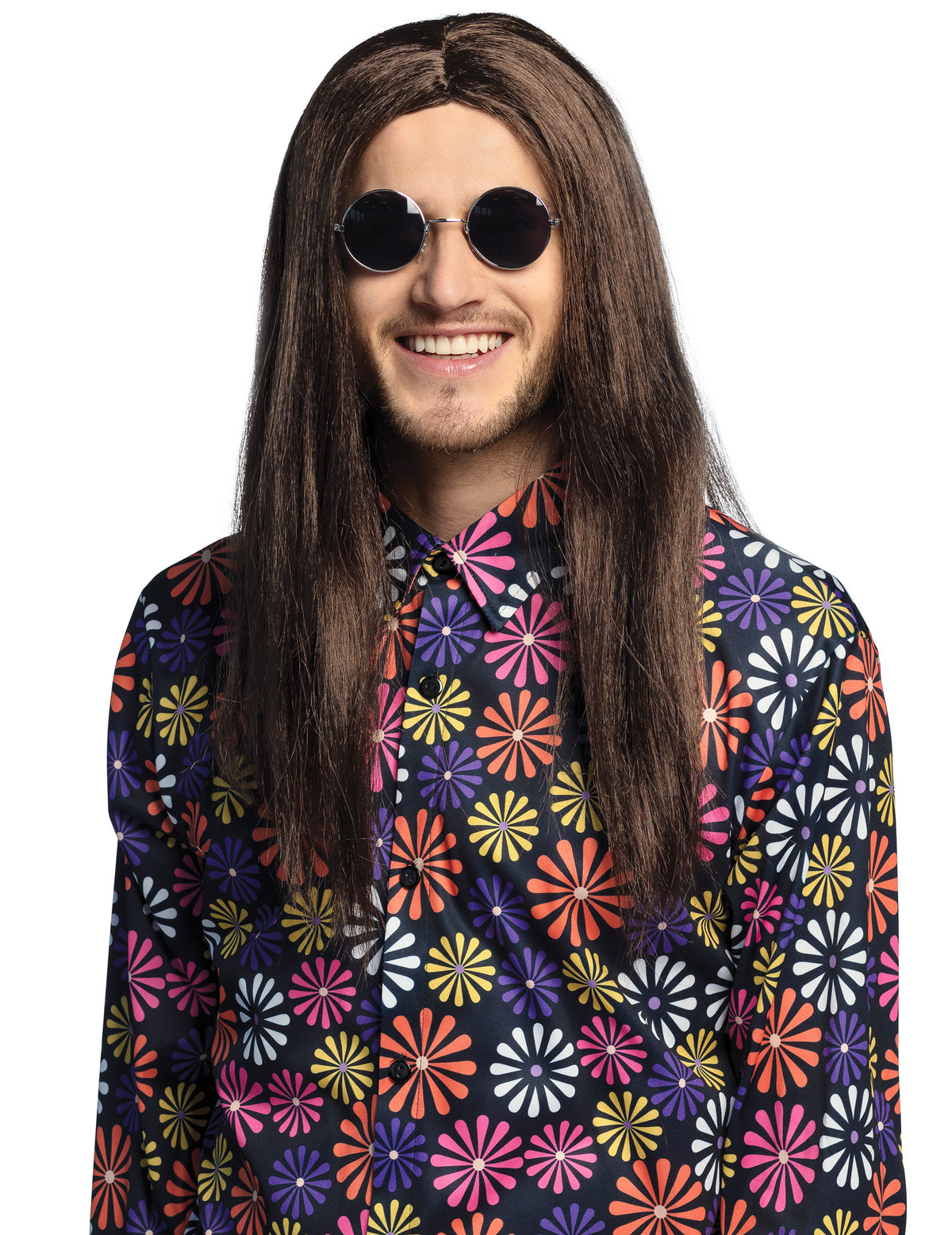 Vue de face du lot de 3 lunettes rondes hippies pour adulte