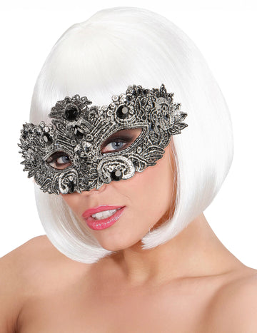 Loup antique pour adulte argent avec pierres noires