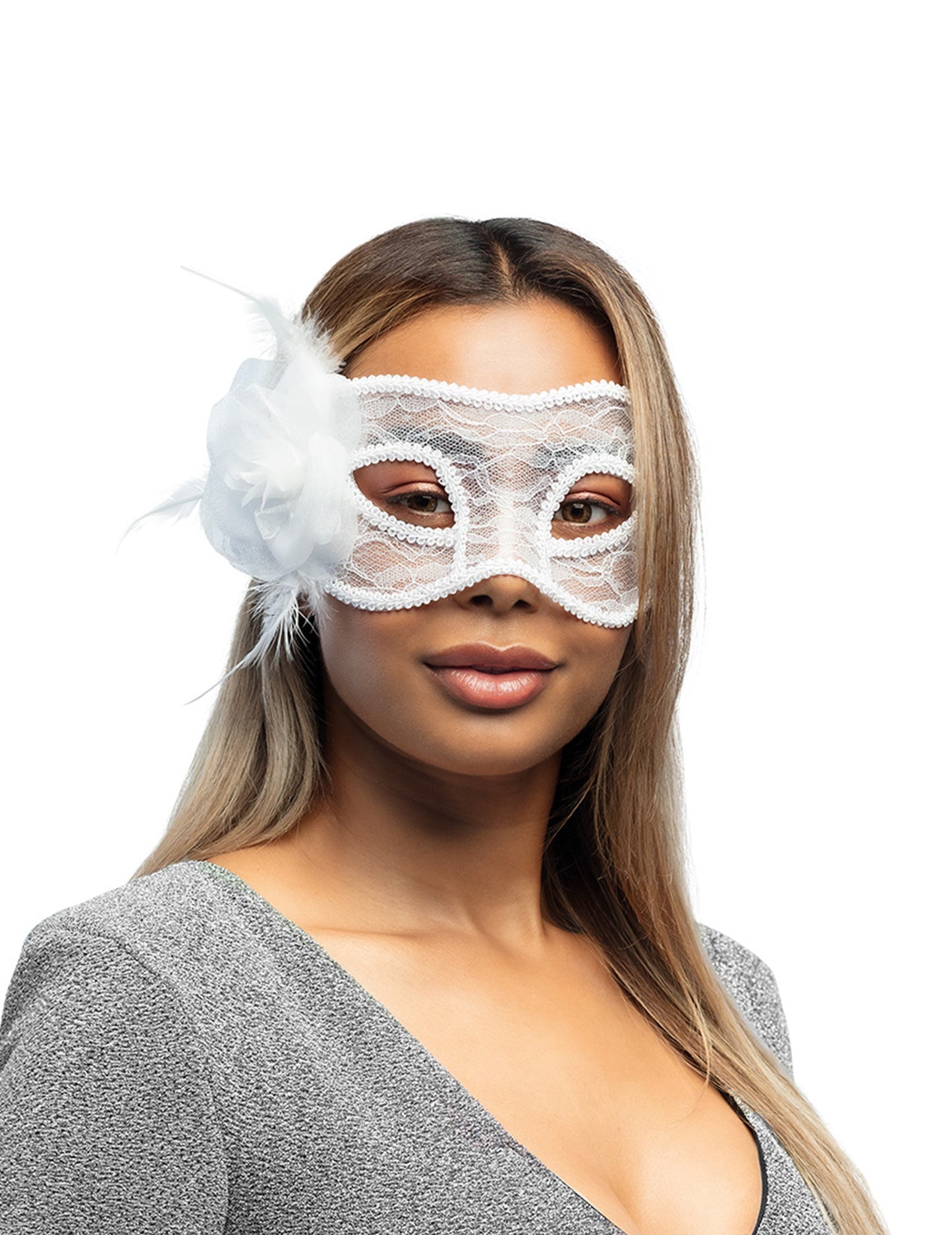 Biela čipka vlk s ružovou ženou