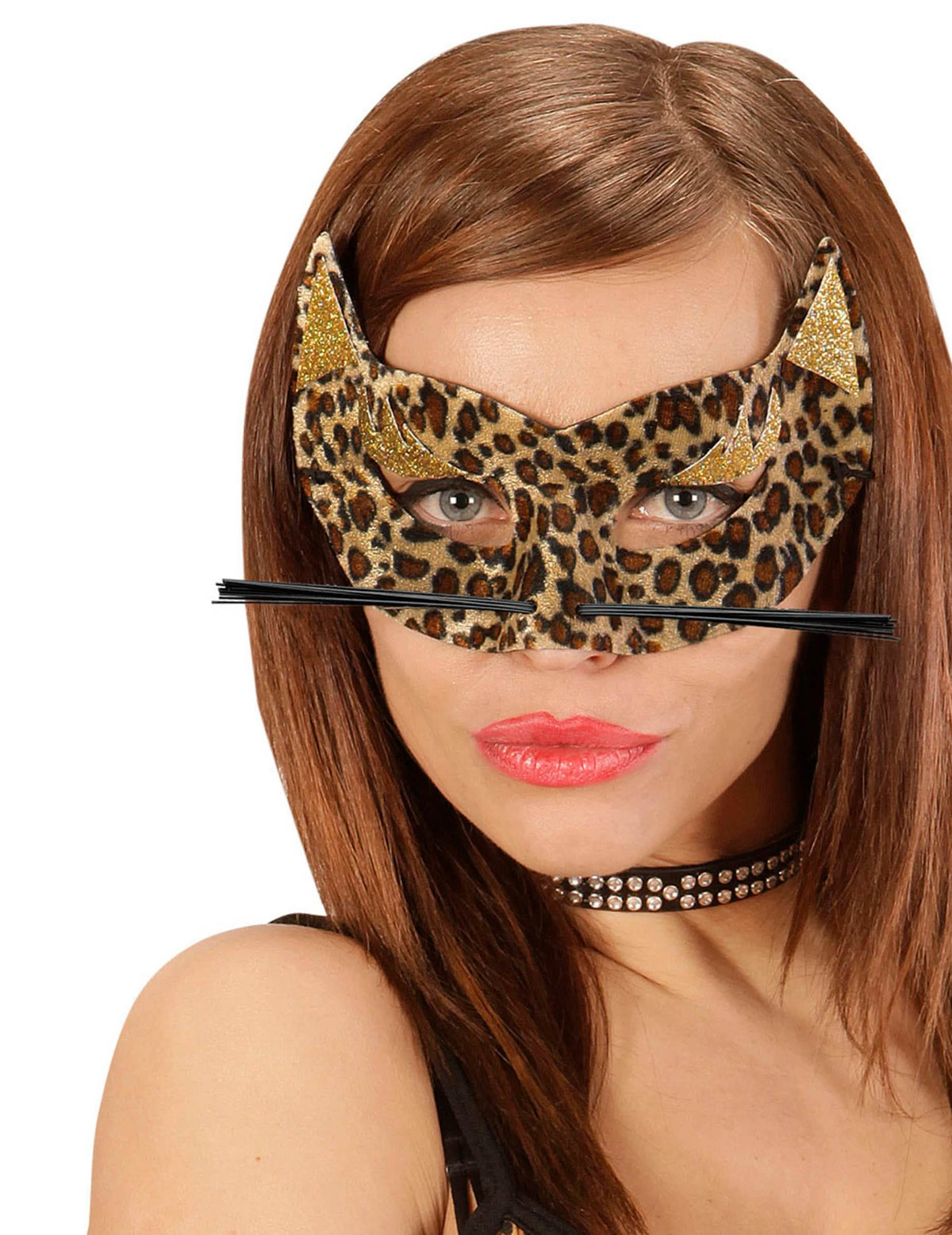Leopardí vlk s ušami pre ženu s leopardím vzorom a fúzmi