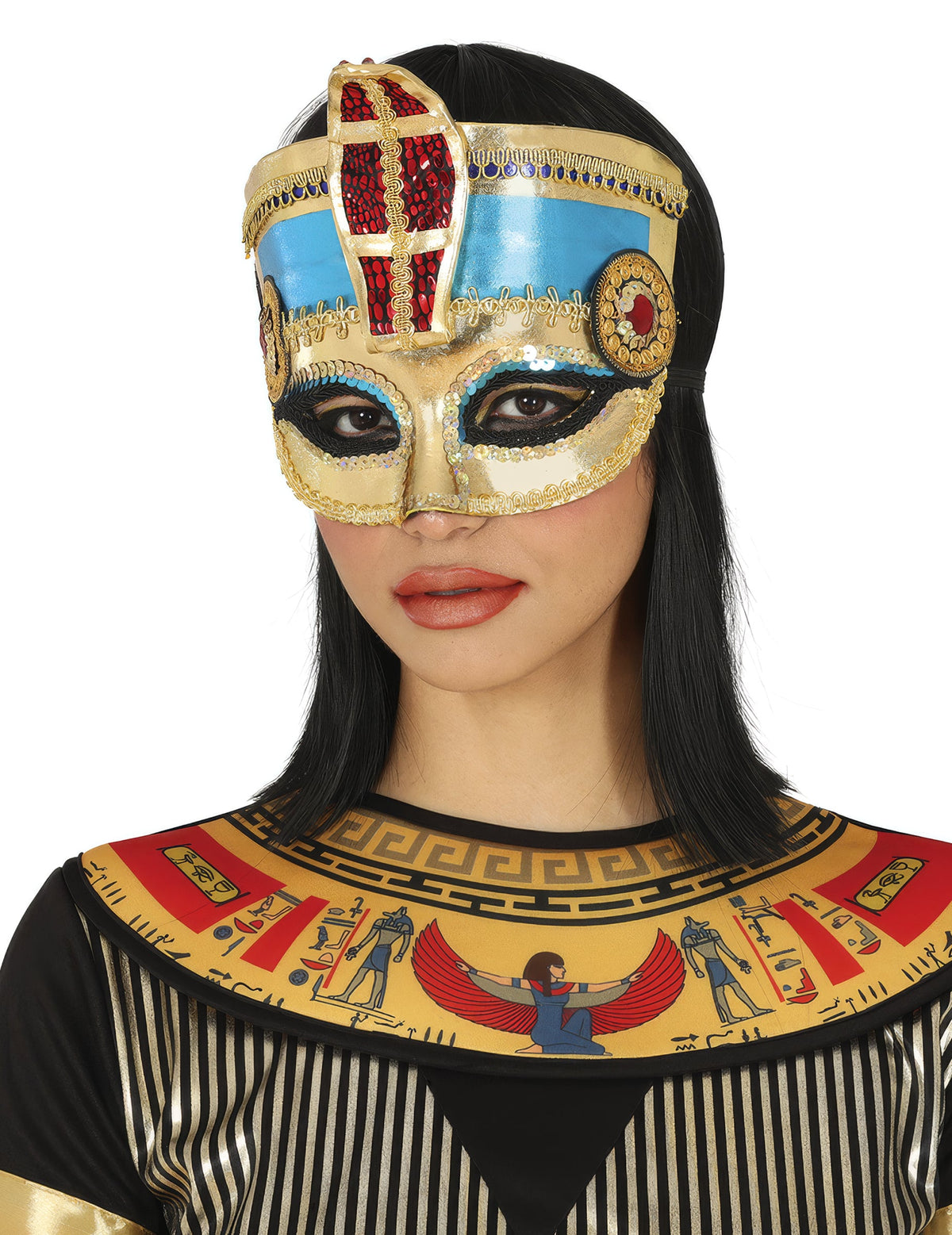 Loup pharaon Egyptien pour adulte doré bleu et rouge
