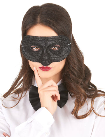 Loup plastique pailleté pour adulte noir