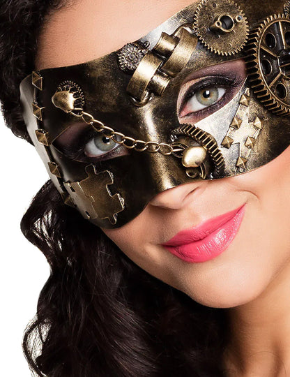 Gros plan sur le rendu porté du loup steampunk rouages