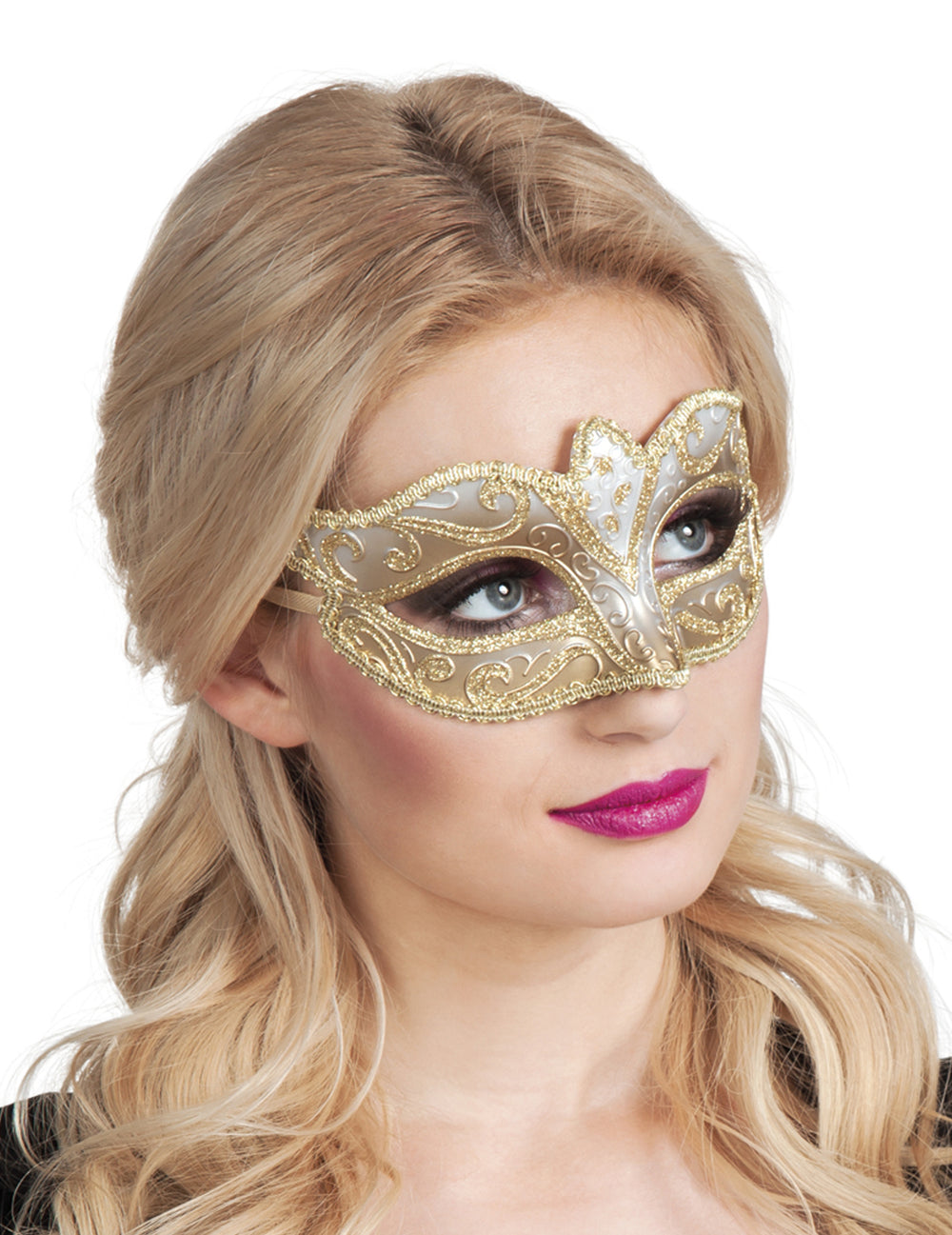 Loup vénitien pour femme doré pailletté