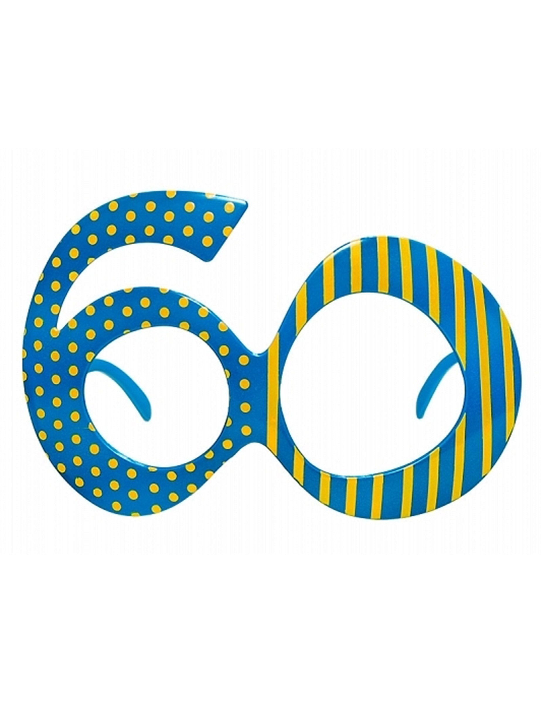 Lunettes âge 60 pour adulte bleues et jaunes à pois et rayures