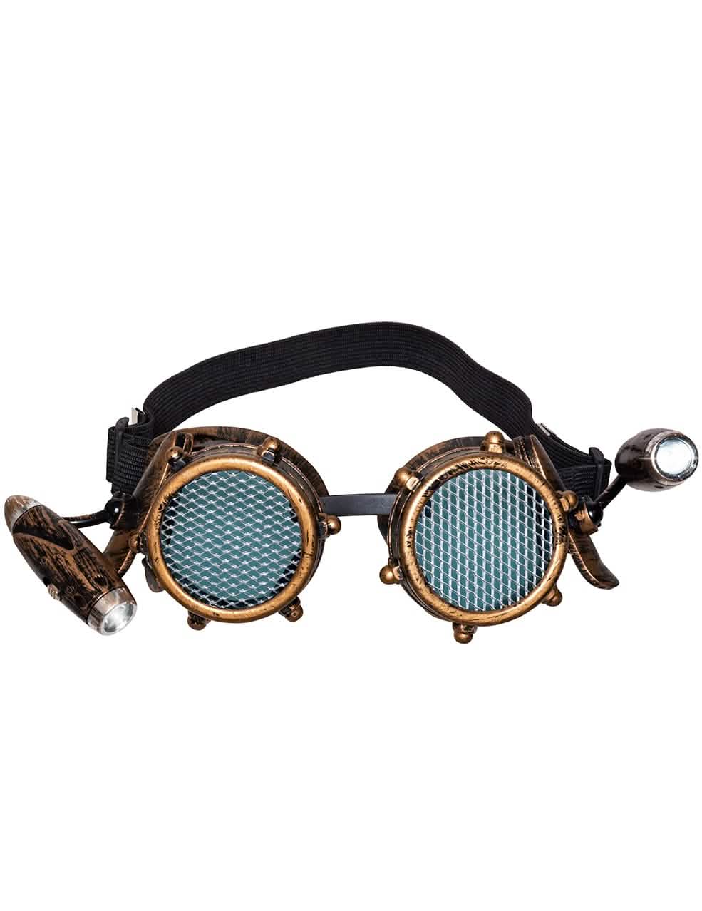 Detail bočných lámp okuliarov s predným svetlom steampunk pre dospelý