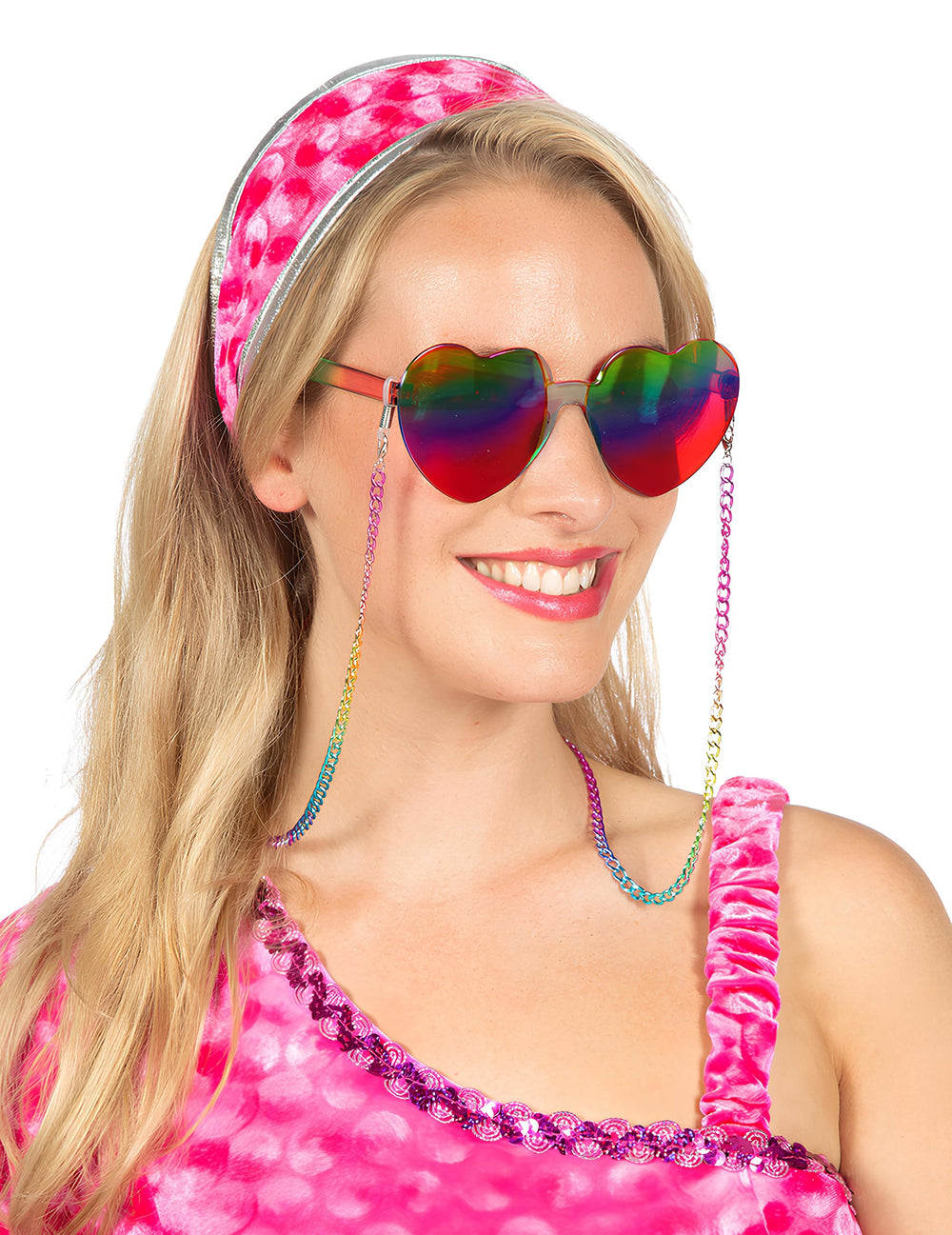Lunettes coeur arc en ciel à chaine pour adulte multicolores