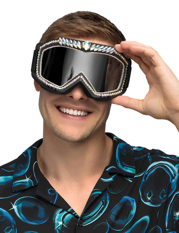 Čierne lyžiarske okuliare s kamienkami pre dospelých